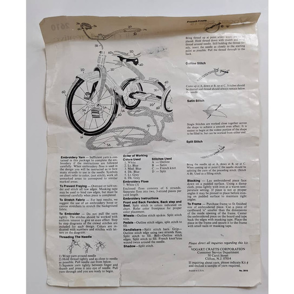 Vintage 70's Crewel Embroidery Kit "Tricycle", Vogart Crafts Creative Stitchery - Picture 5 of 7